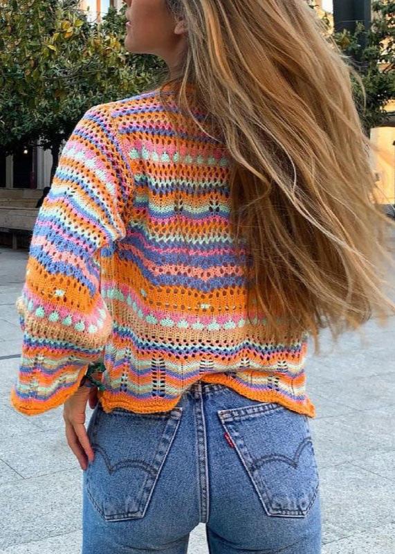 Rainbow Knit Button Cardigan