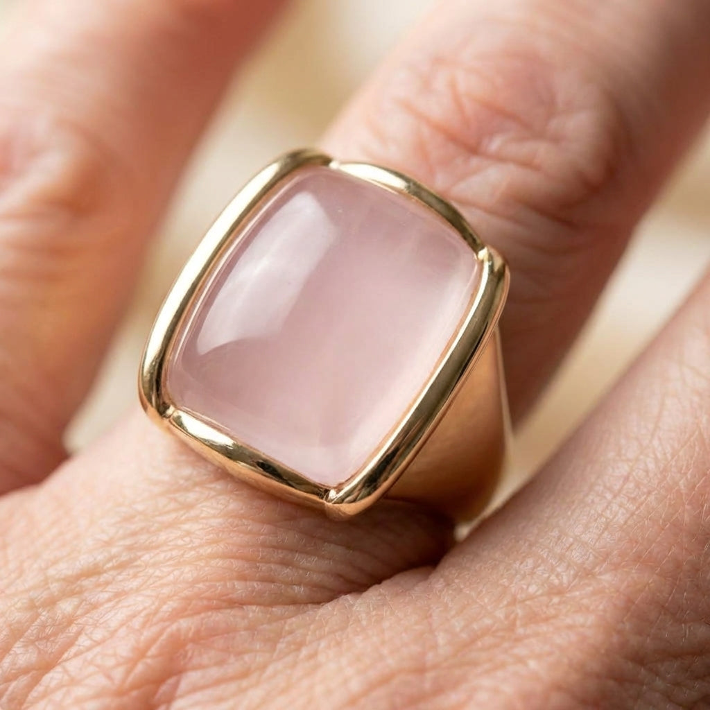 Vintage Square Pink Golden Ring