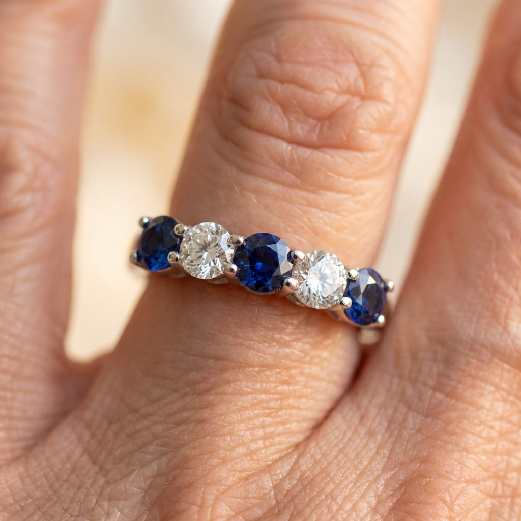 Classic White And Blue Zirconia Silver Ring