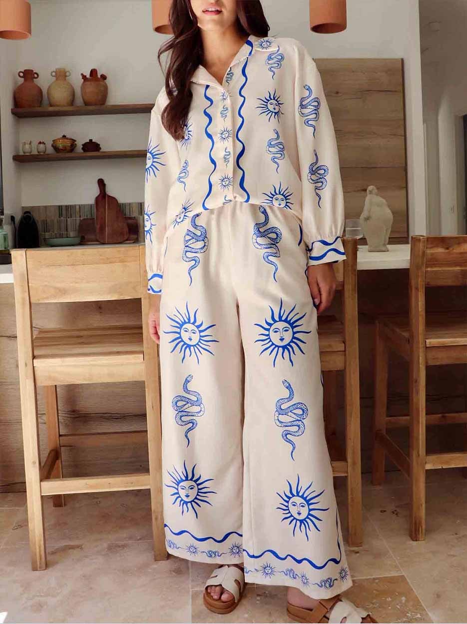 Summer Printed Wide-leg Pants
