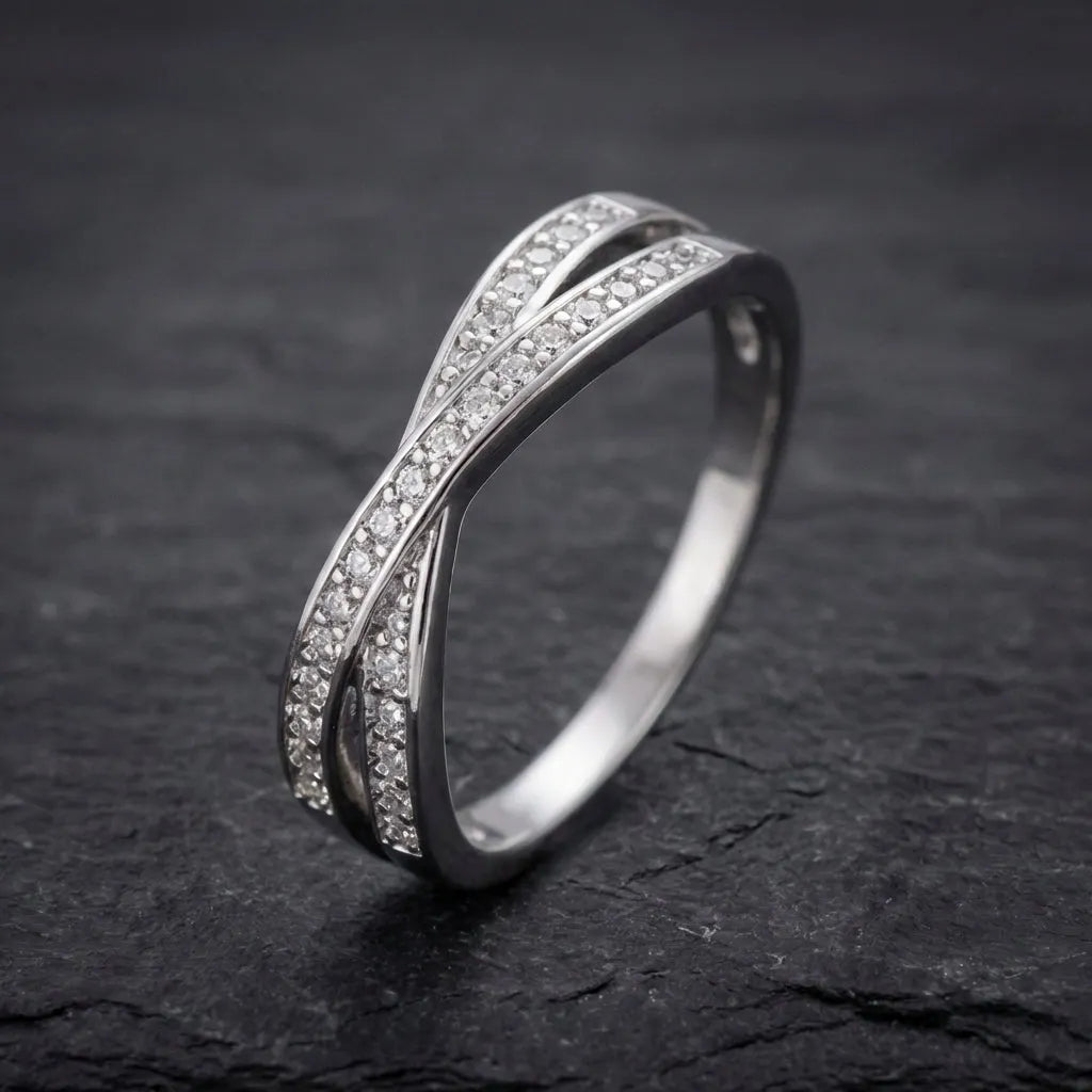 Classic Stacking Crossed Zircon Ring