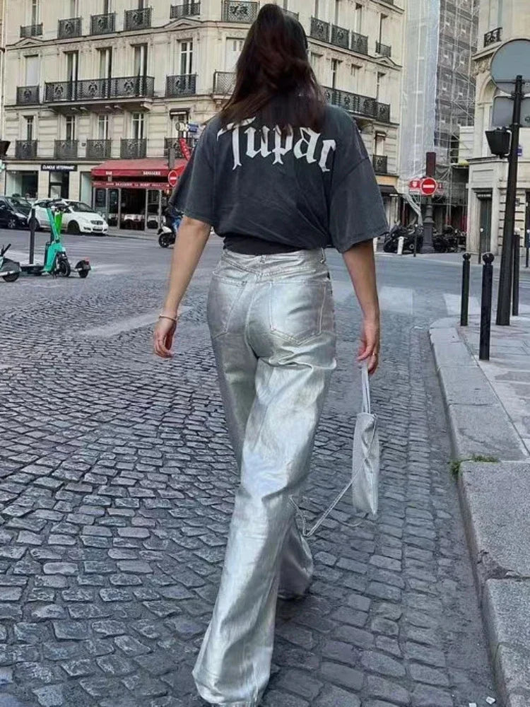 Loose Pu Pants High Waist Pockets Woman Autumn Winter New Baggy Bottoms Femme