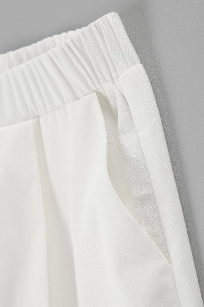 Linen Blend Flutter Sleeve Wide Leg Pants Set