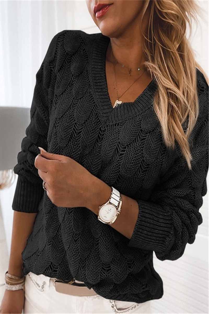 Loose V-neck Feather Color Sweater(5 Colors)