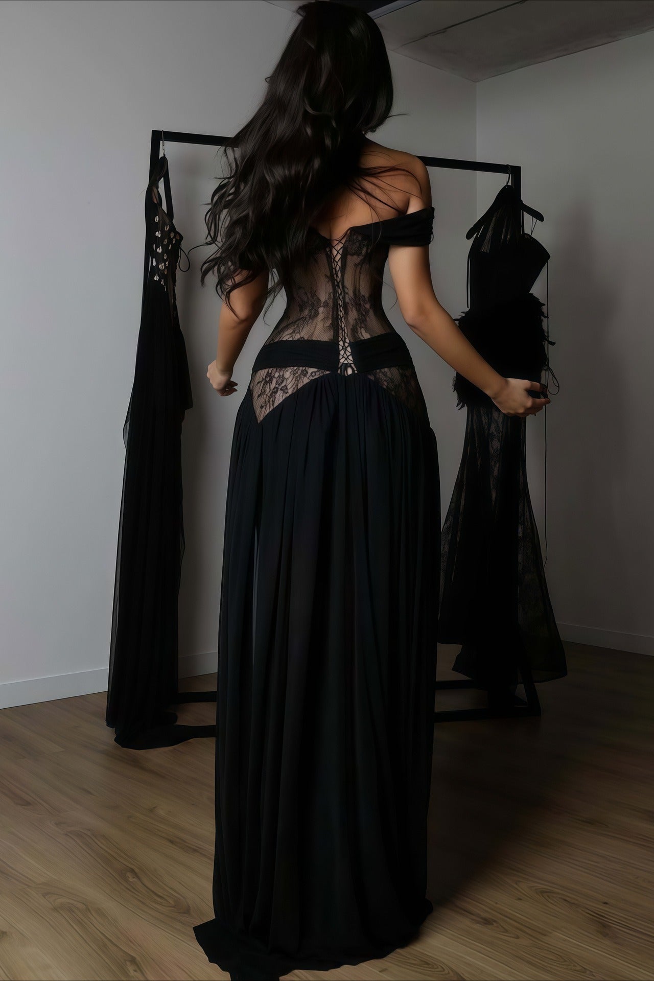 Lace Patchwork Cutout Sheer Slit Maxi Dress