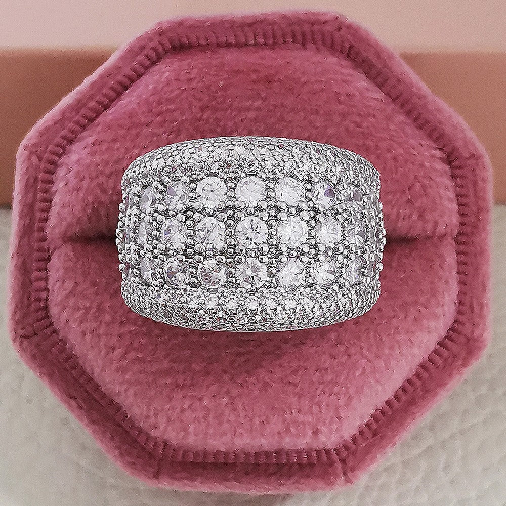 Elegant Wide Crystal Cocktail Ring