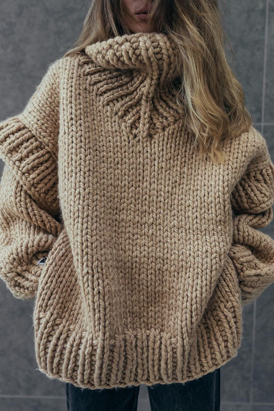 Patchwork Chunky Fluffy Turtleneck Sweater