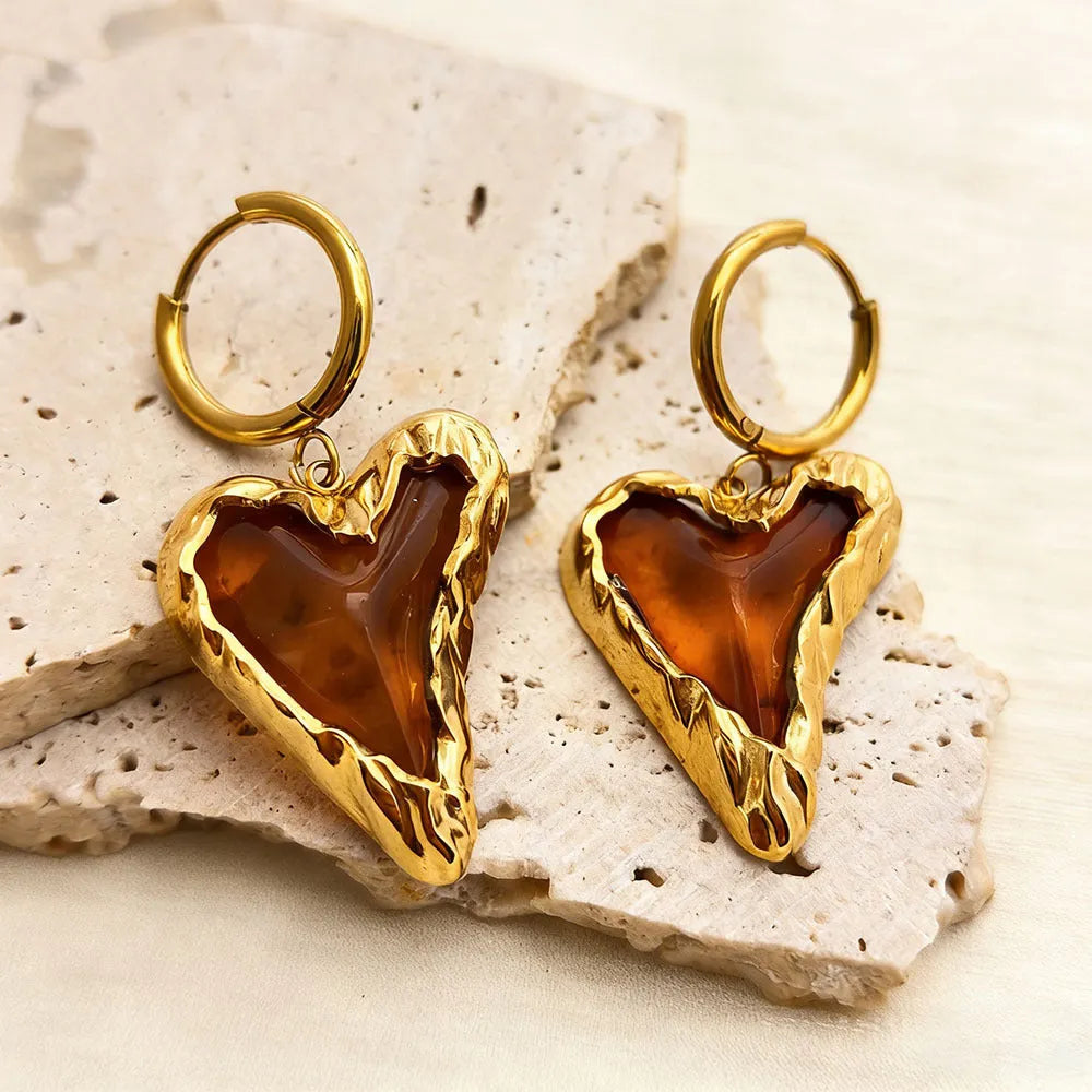 Romantic Amber Heart Earrings