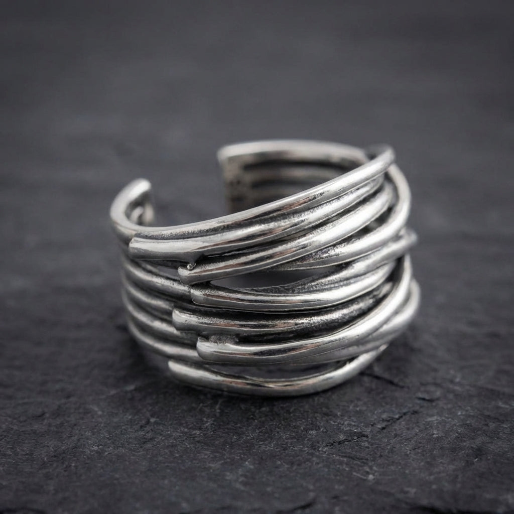 925 Sterling Silver Adjustable Layered Ring