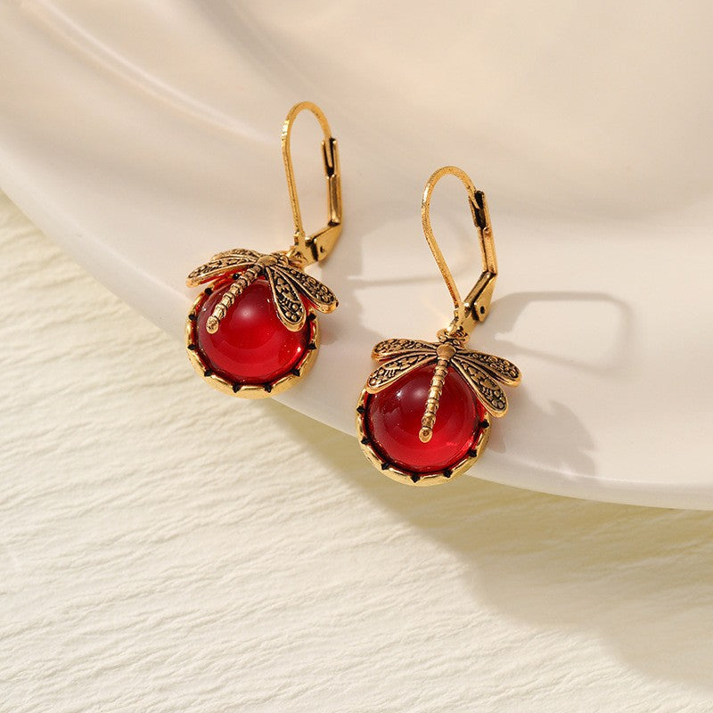 Vintage Ruby Dragonfly Earrings