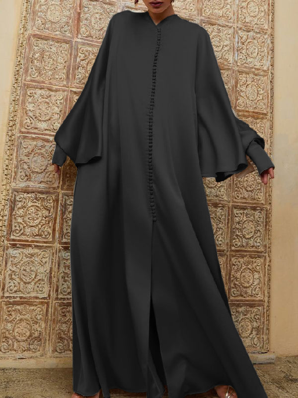 Batwing Sleeves Split-front Color Maxi Dresses