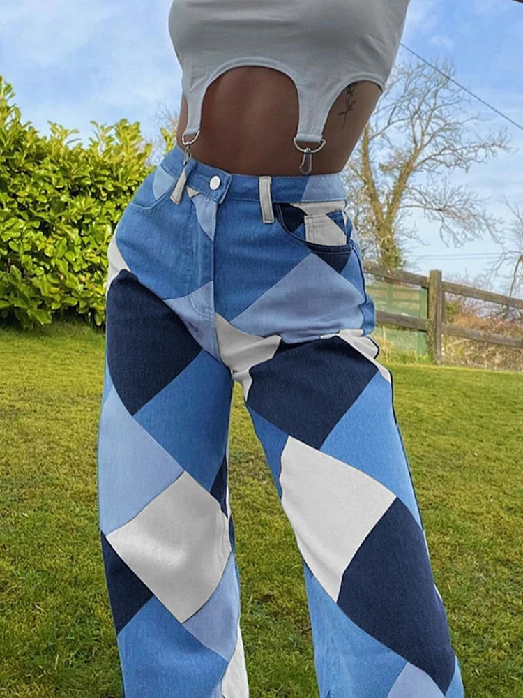 Argyle Plaid Straight Pants High Waist Jeans Y2k Harajuku Aesthetic Trousers Checkered New