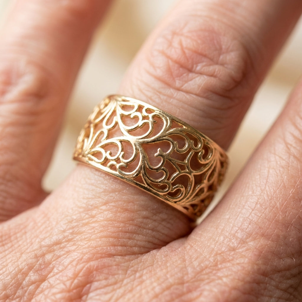 Vintage Golden Hollow Ivy Ring