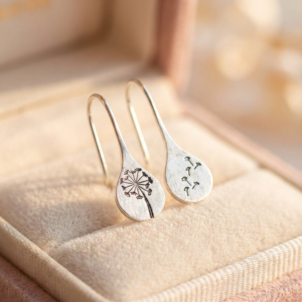 925 Sterling Silver Dandelion Leaf Earrings