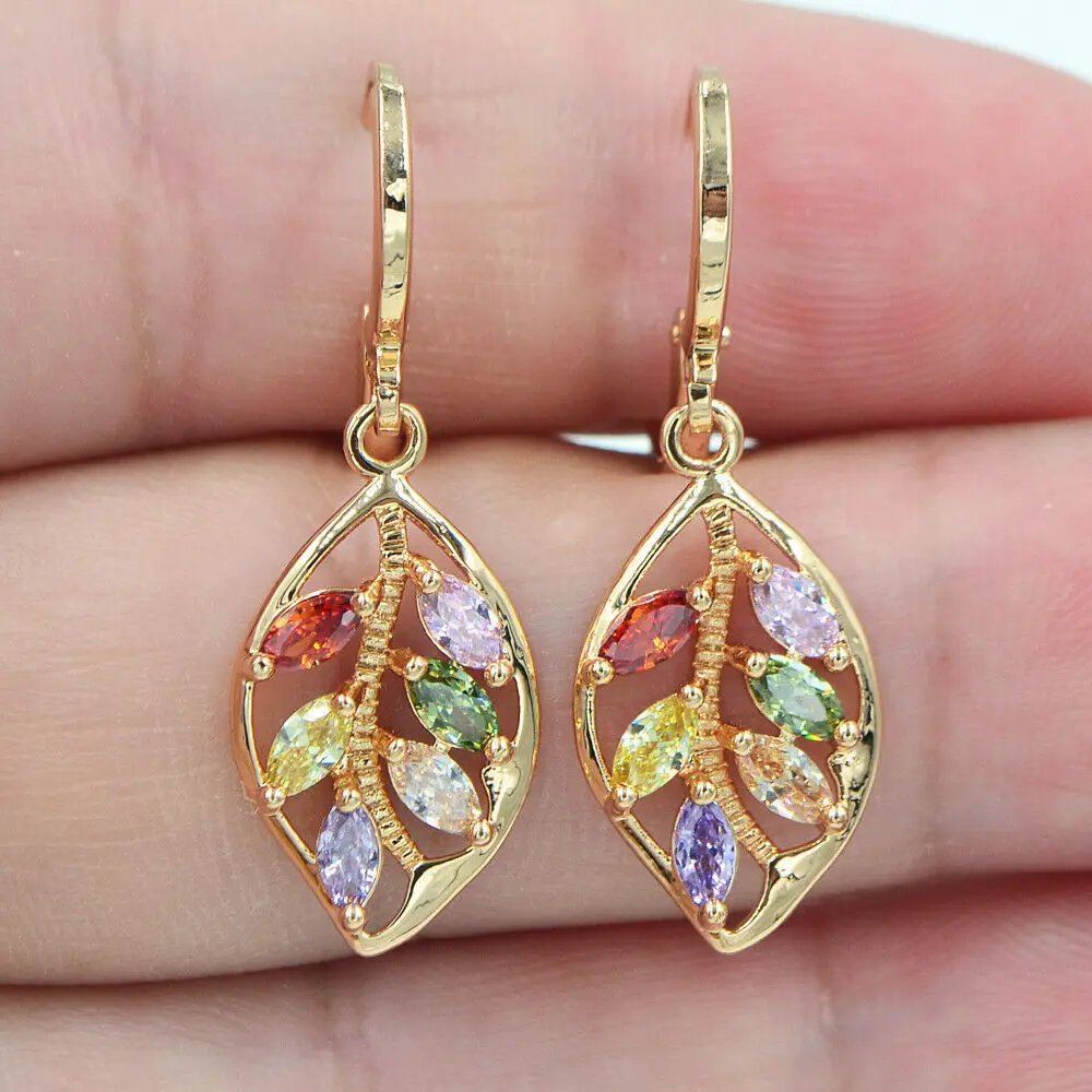 Elegant Multistone Leaf Earrings