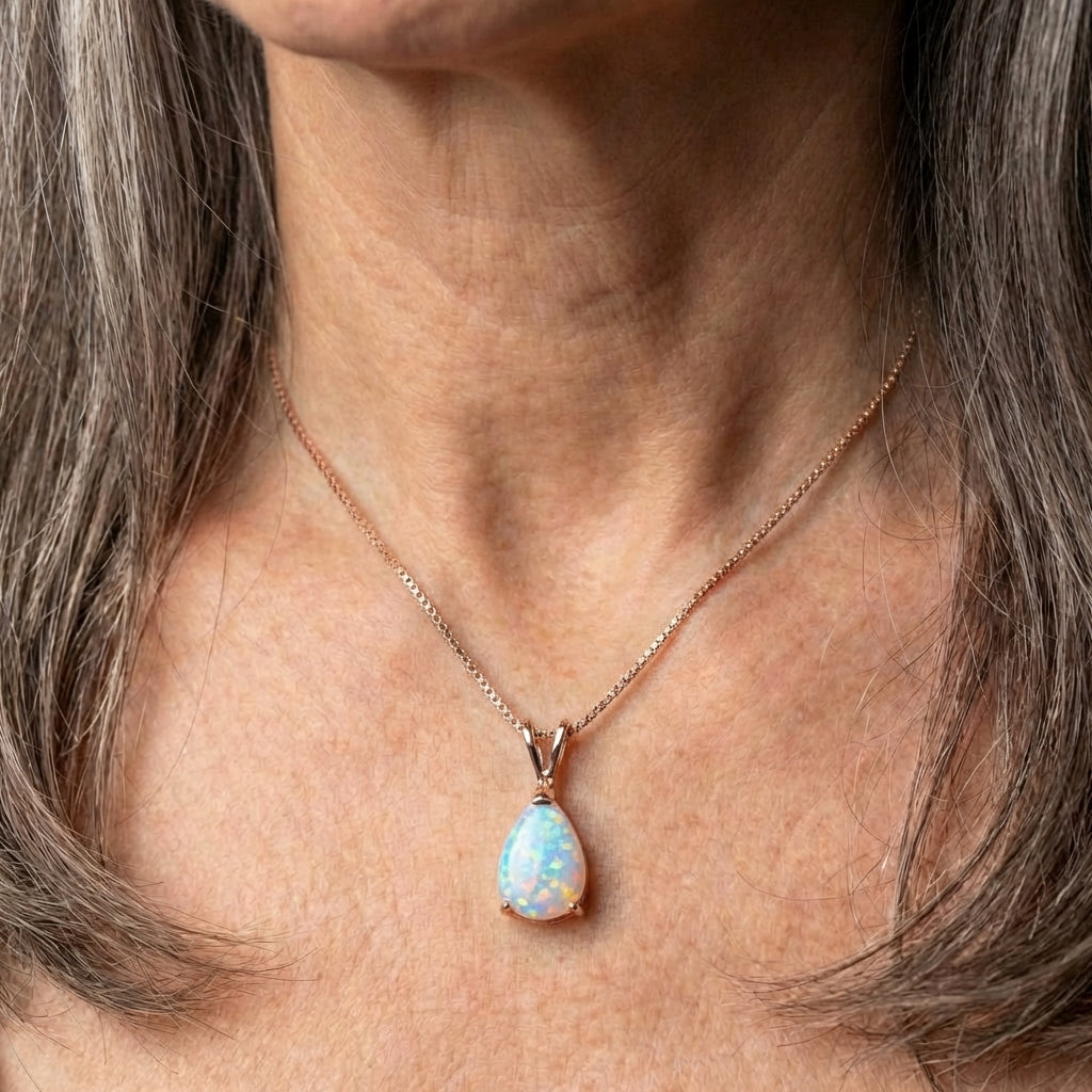 Rose Gold Opal Pendant Necklace