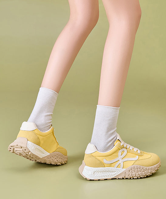 Yellow Suede Splicing Sport Flat Shoes Lace Up