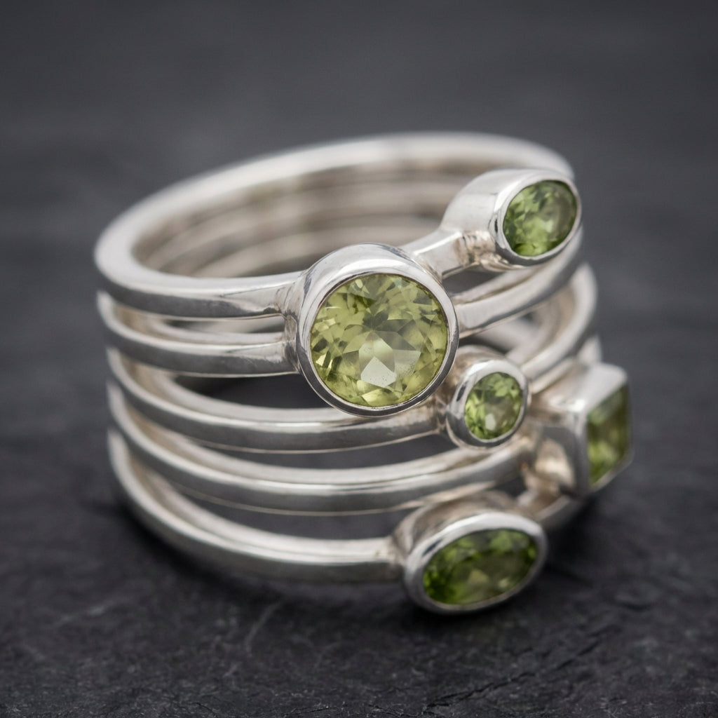 Vintage Green Glass Layered Silver Ring