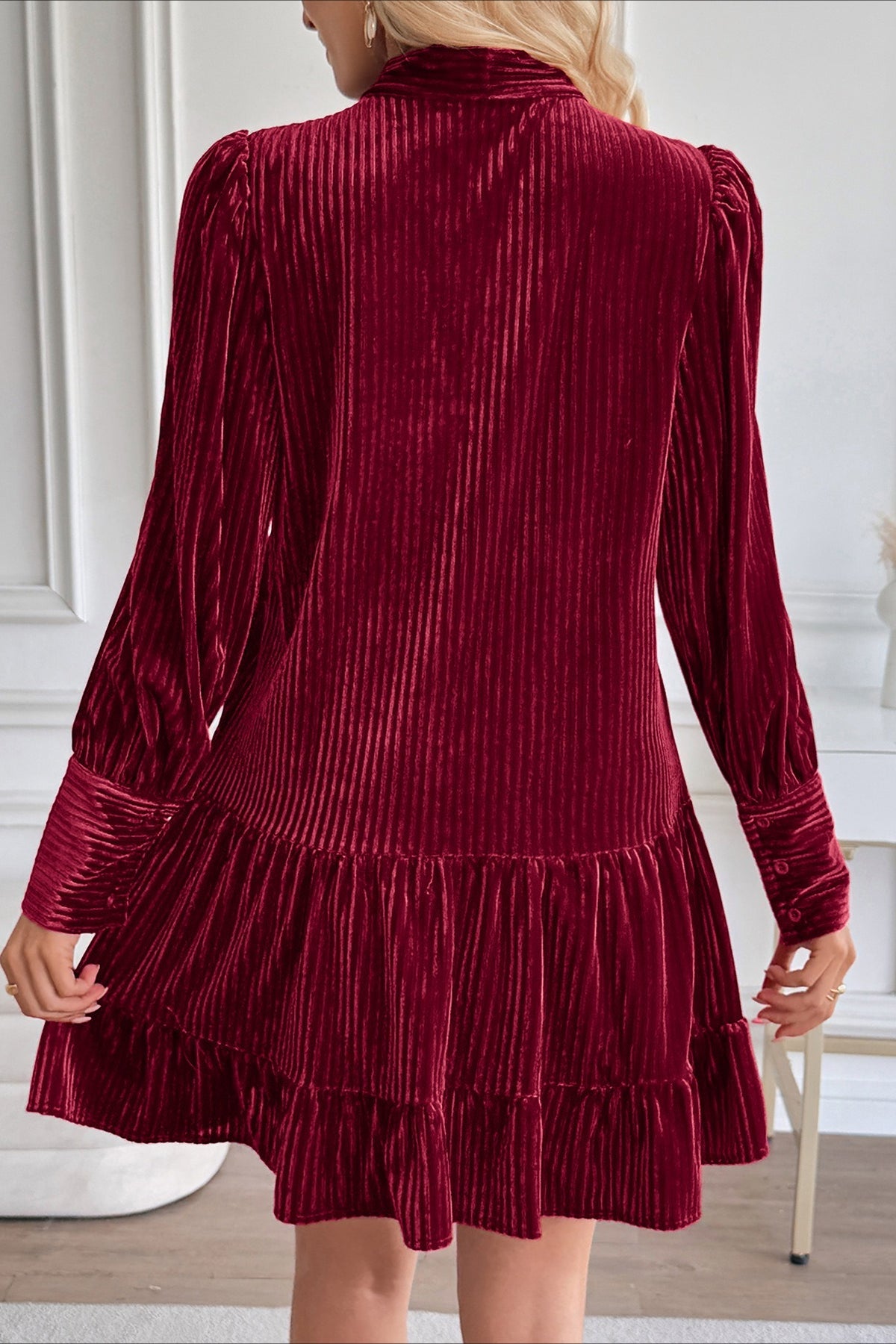 Velvet Bow Collar Flowy Short Mini Dress