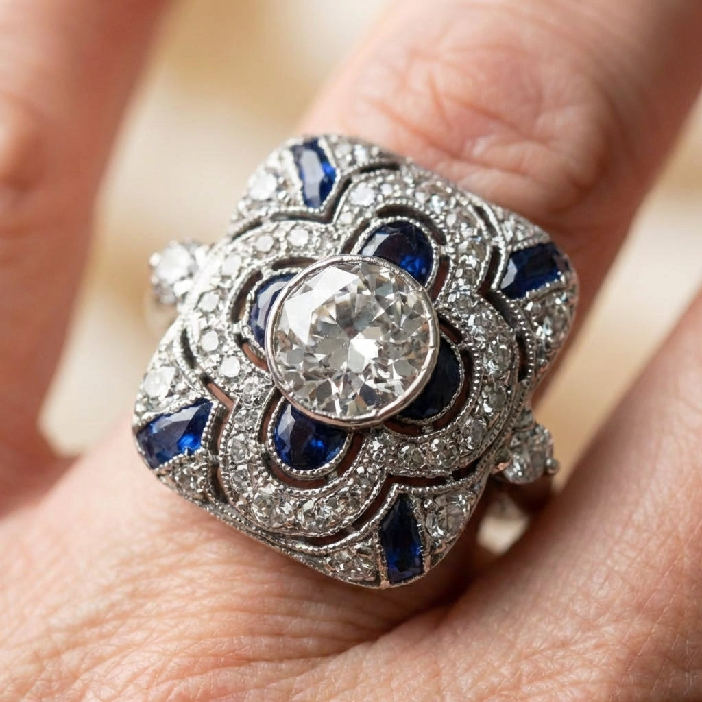 A Vintage Silver Ring With Blue Zirconia