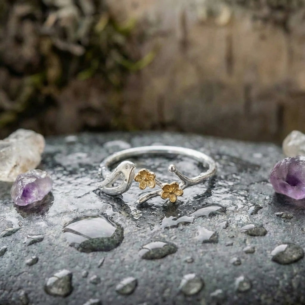 Elegant Bird Flower Ring