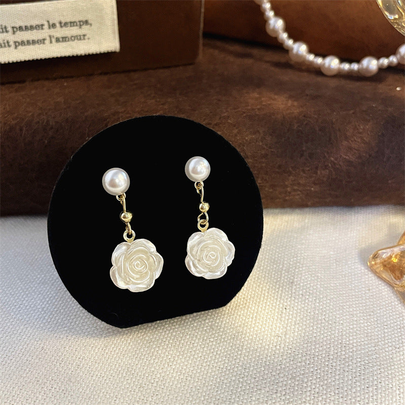 Elegant Pearl Rose Earrings