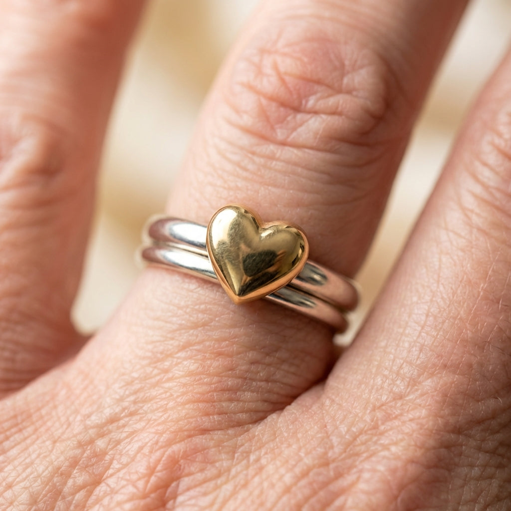 Gold Heart Silver Ring