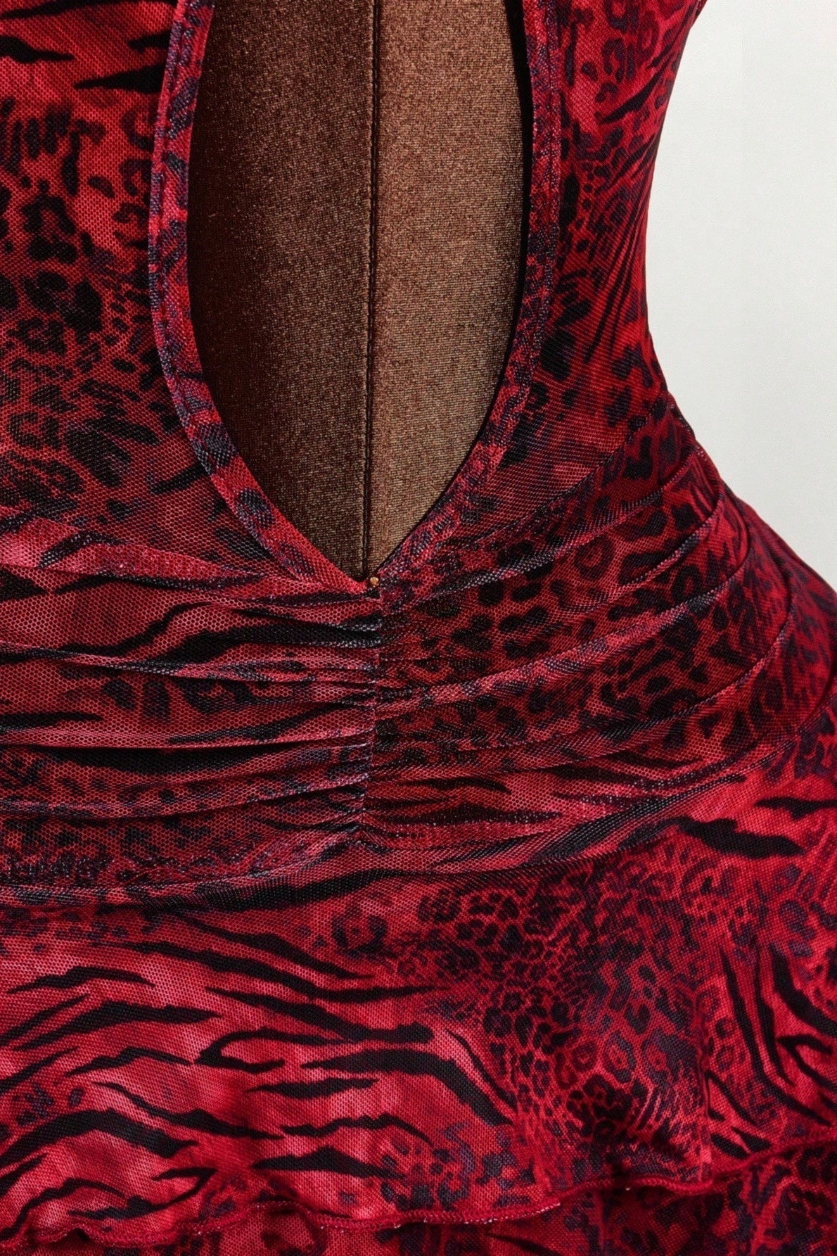 Leopard Print Halter Tie Tiered Mini Dress