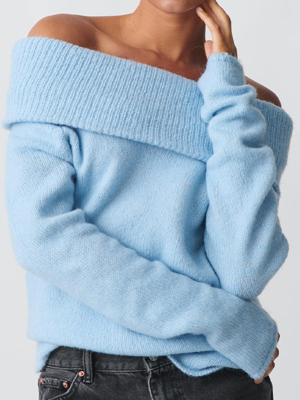 Color Y2k Off Shoulder Oversized Sweaters