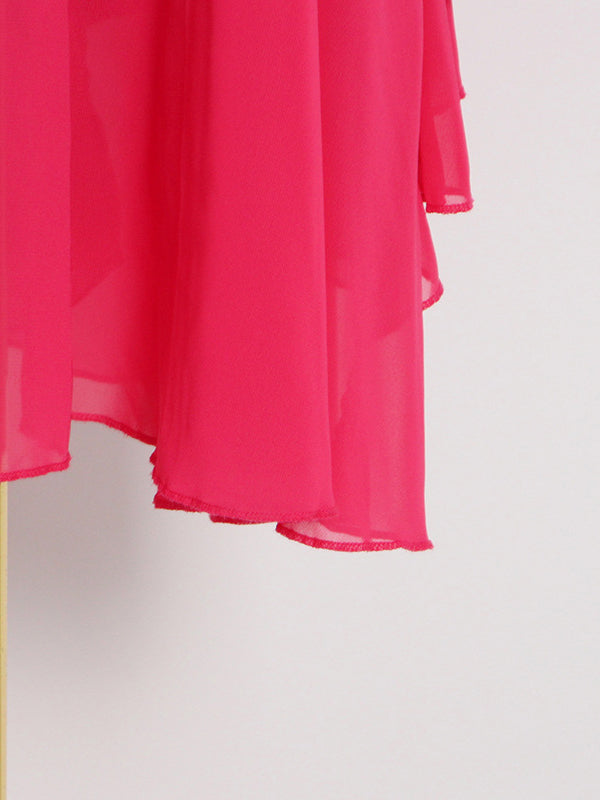 Loose Raglan Sleeve Color Tiered Stand Collar Maxi Dresses