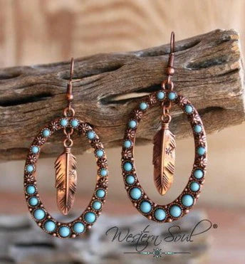 Turquoise Feather Earrings