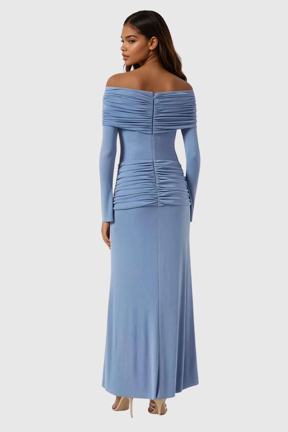Anneke Off Shoulder Ruch Maxi Dress in Blue