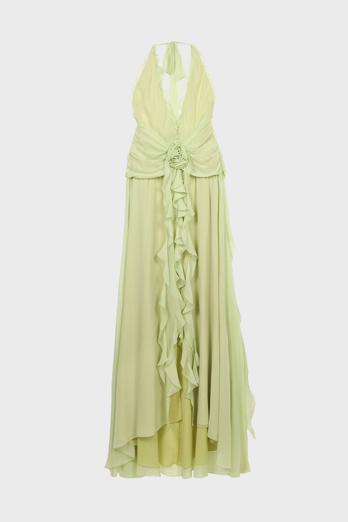 Aonaver Ruffle Halter Maxi Dress - Green