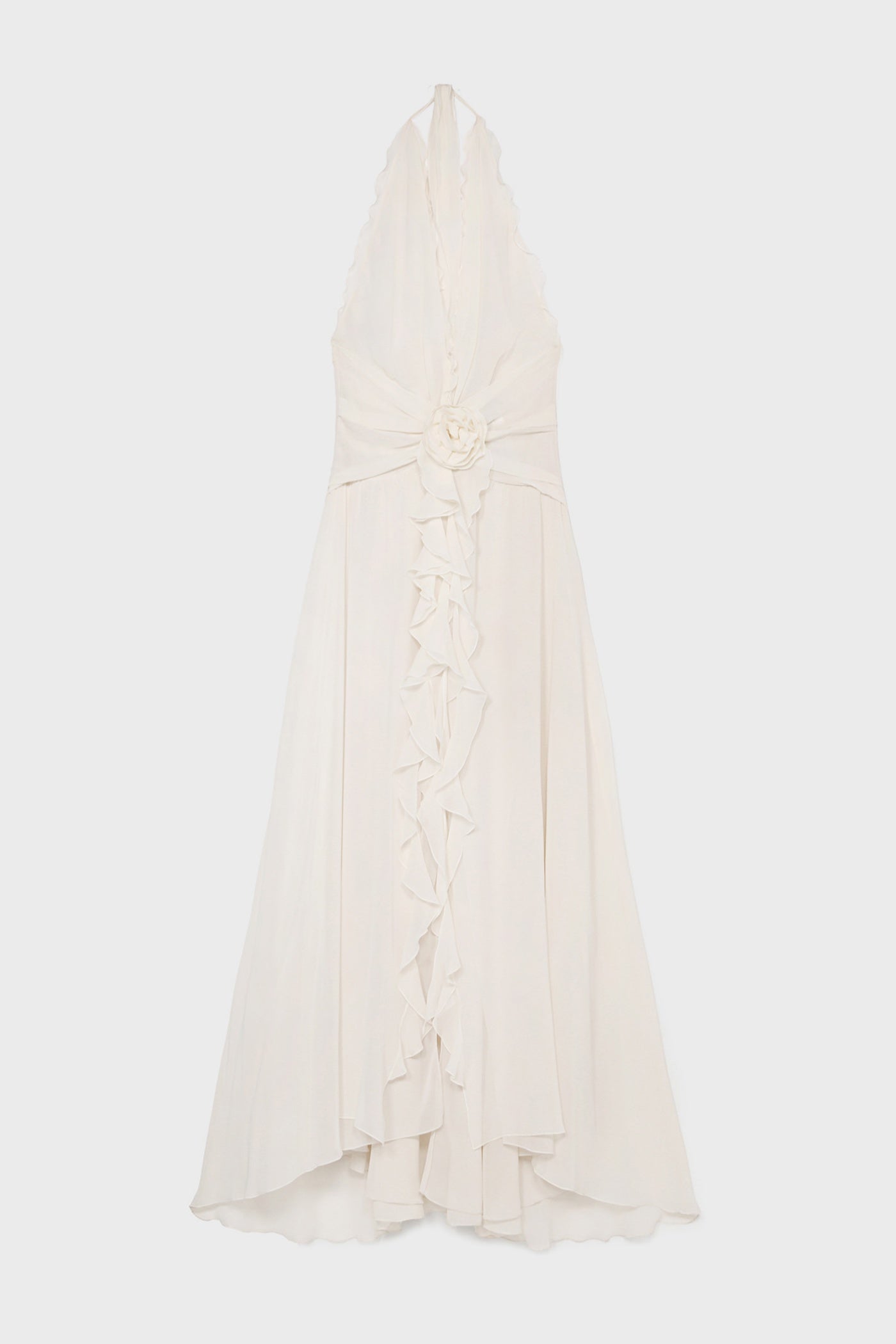 Aonaver Ruffle Halter Maxi Dress - White
