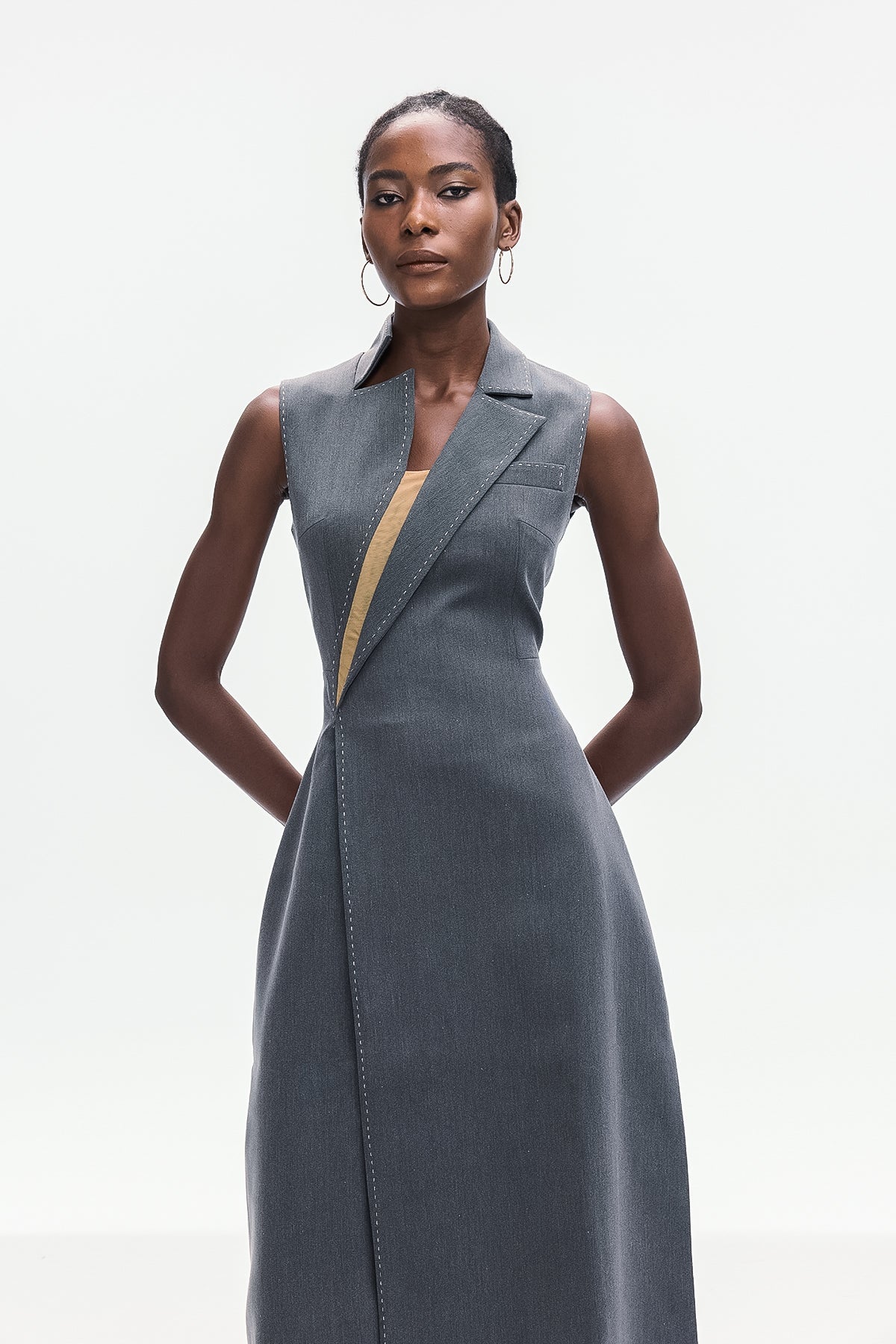 Ardon Asymmetric Split Sleeveless Maxi Dress in Grey