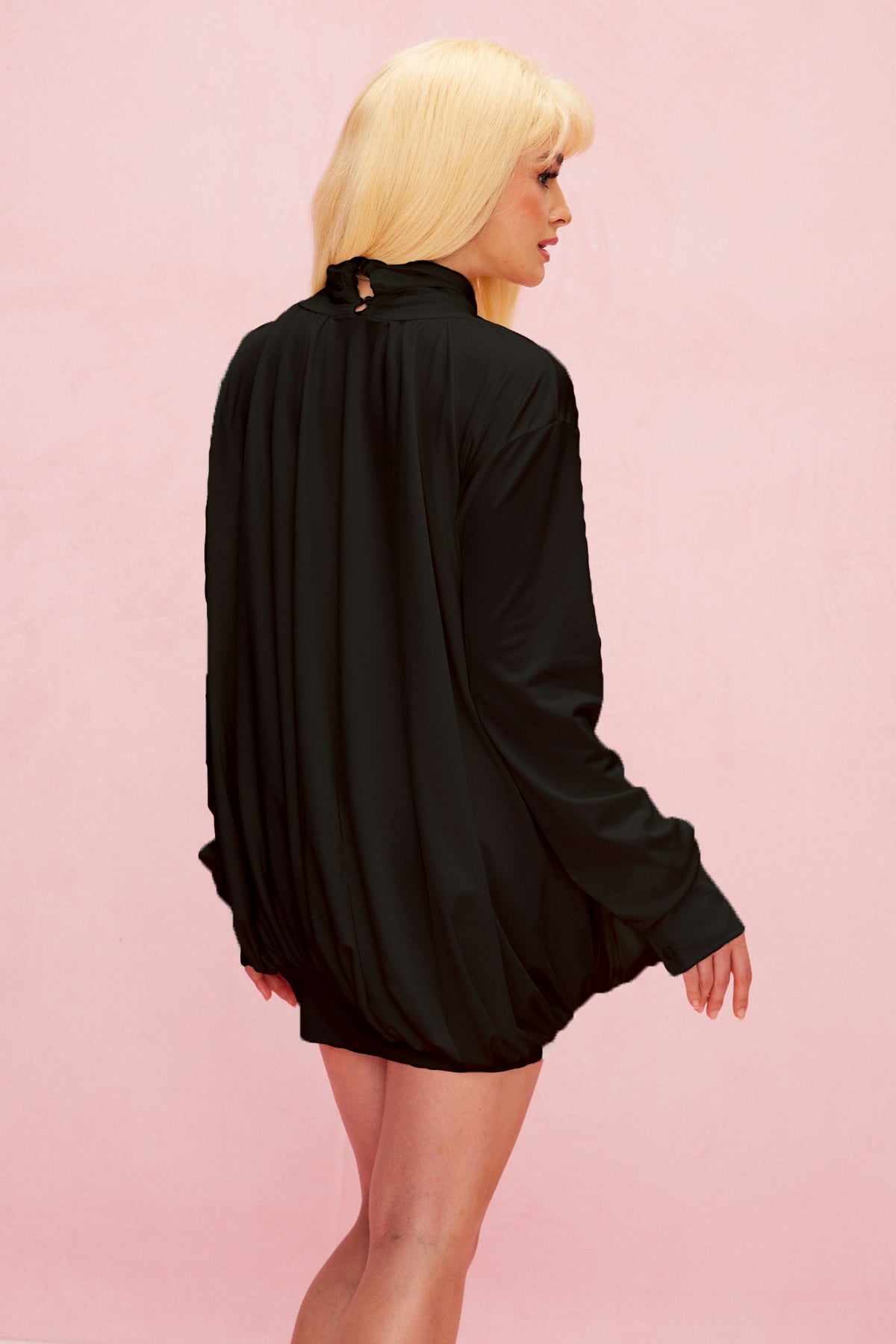 Ariella Flower Cutout Mesh Ruch Mini Dress in Black