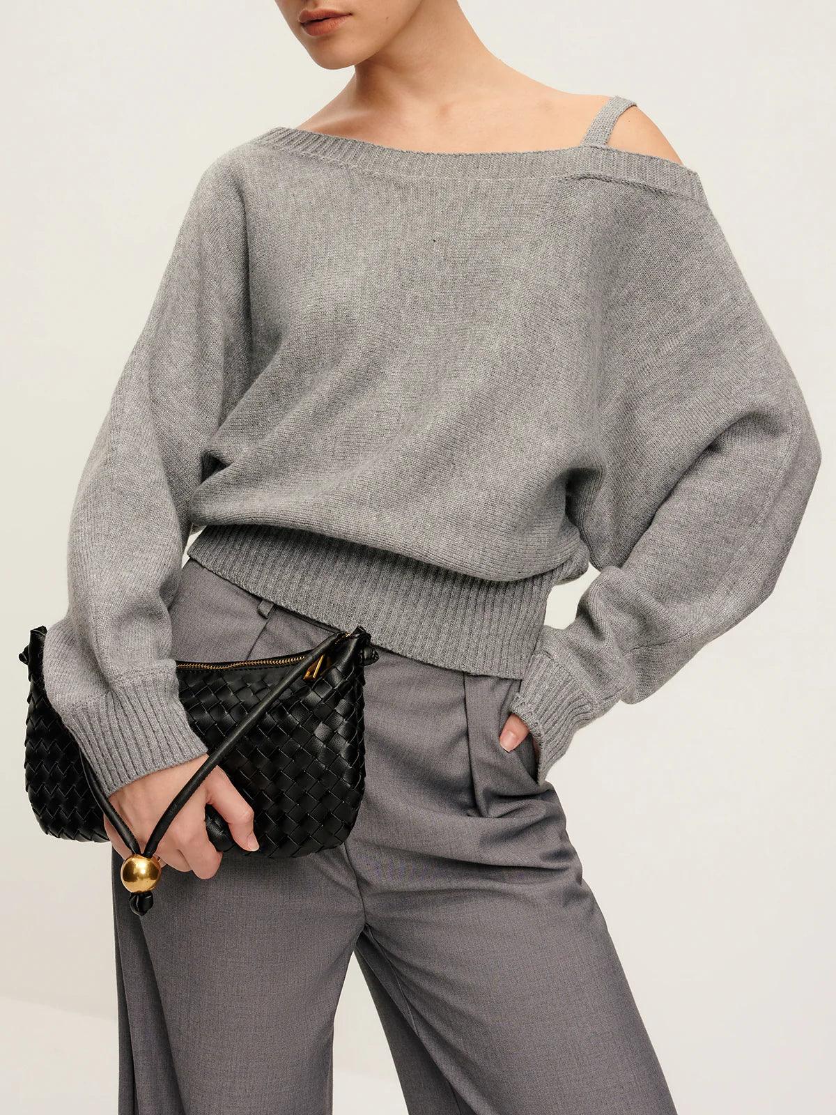 Plain Off-shoulder Loose Sweater