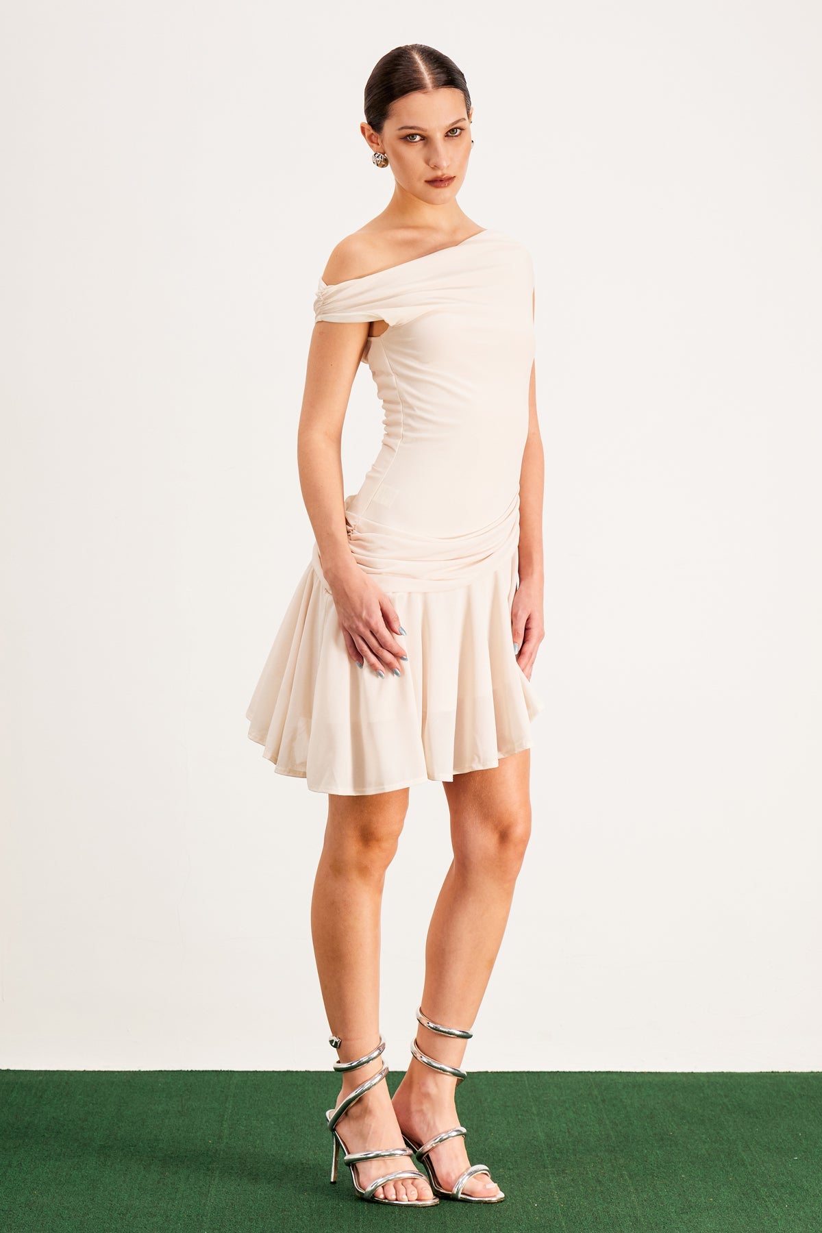 Balor Asymmetric One Shouder Mini Dress in Apricot