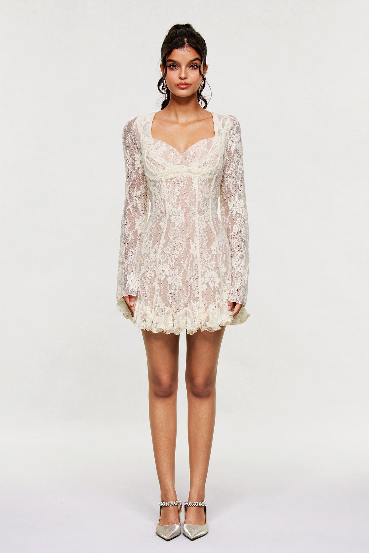 Bartosz Lace Ruffle Mini Dress in White