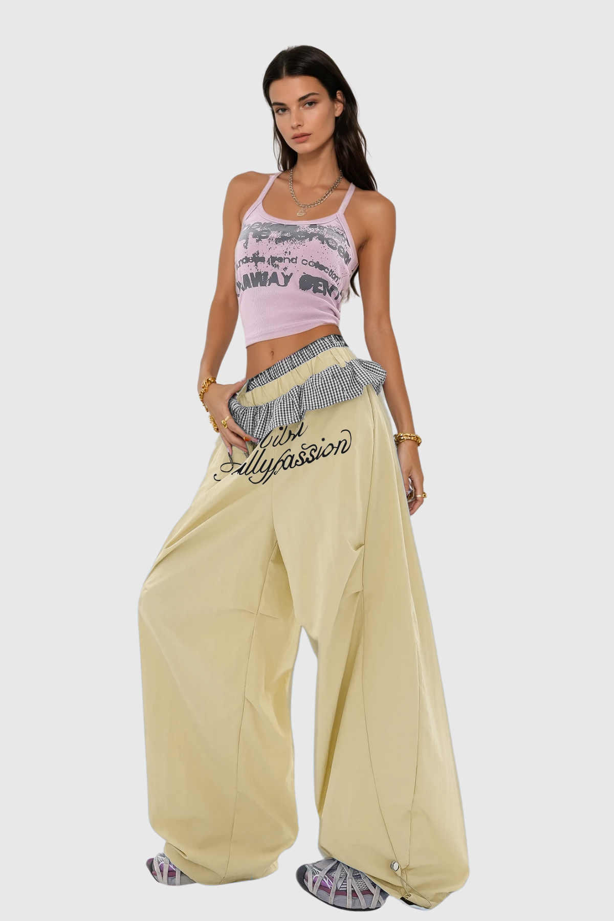 Bautista Ruffle Print Wide Leg Pants in Yellow