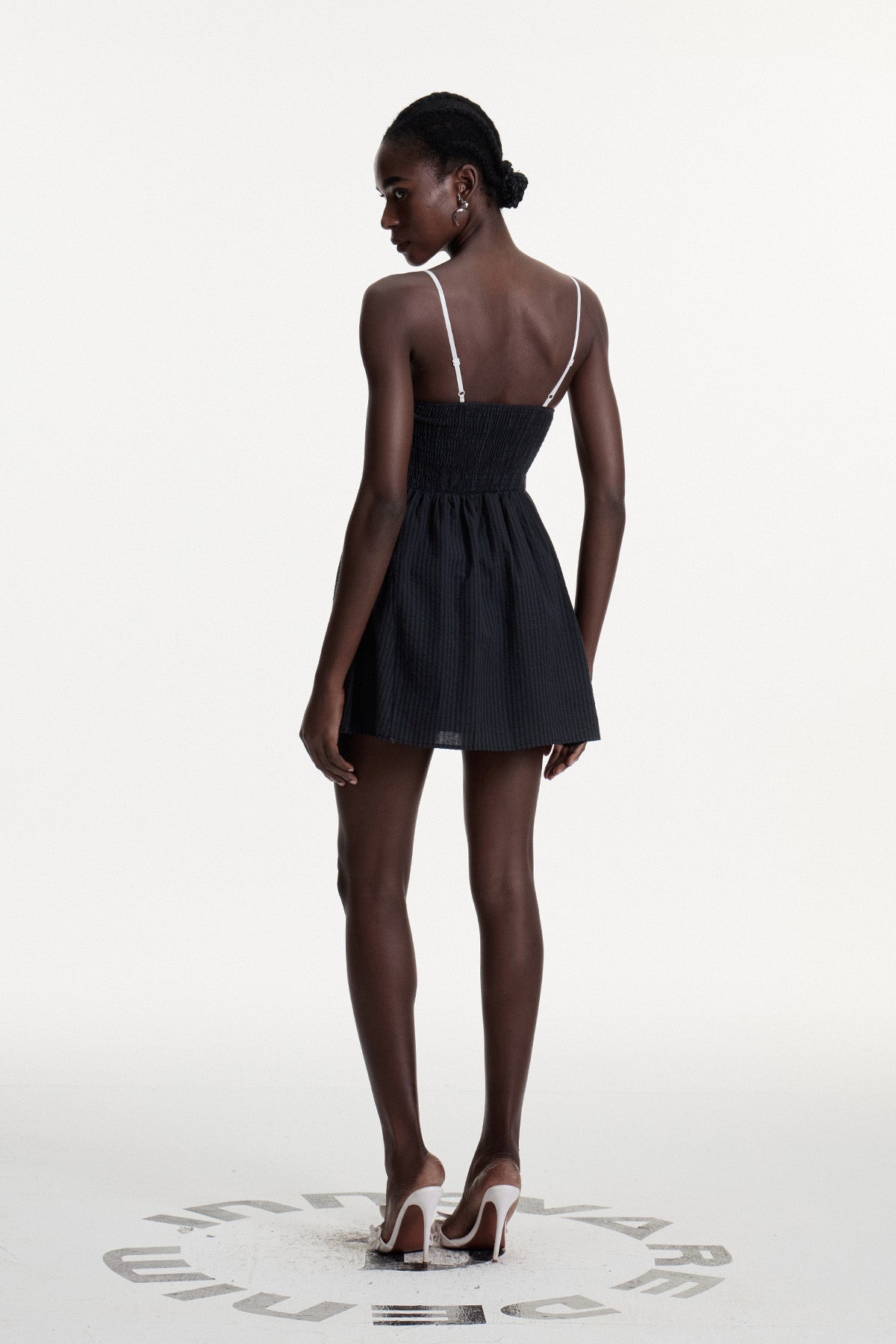 Bhaskara Stripe Lace Spaghetti Mini Dress in Black
