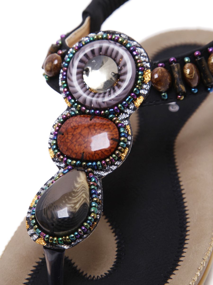 Siketu | Black Marble Beaded Sandal