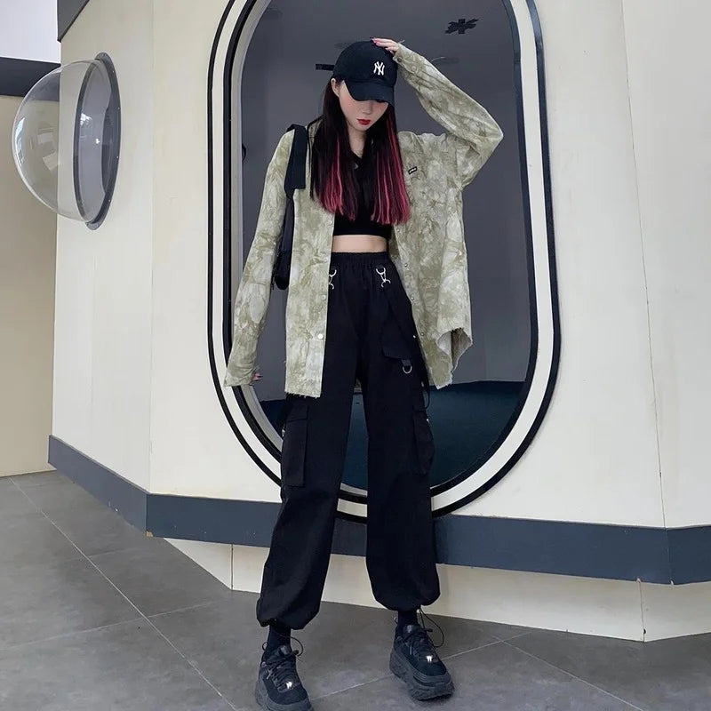 Black Cargo Pants Gothic High Waist Techwear Pants
