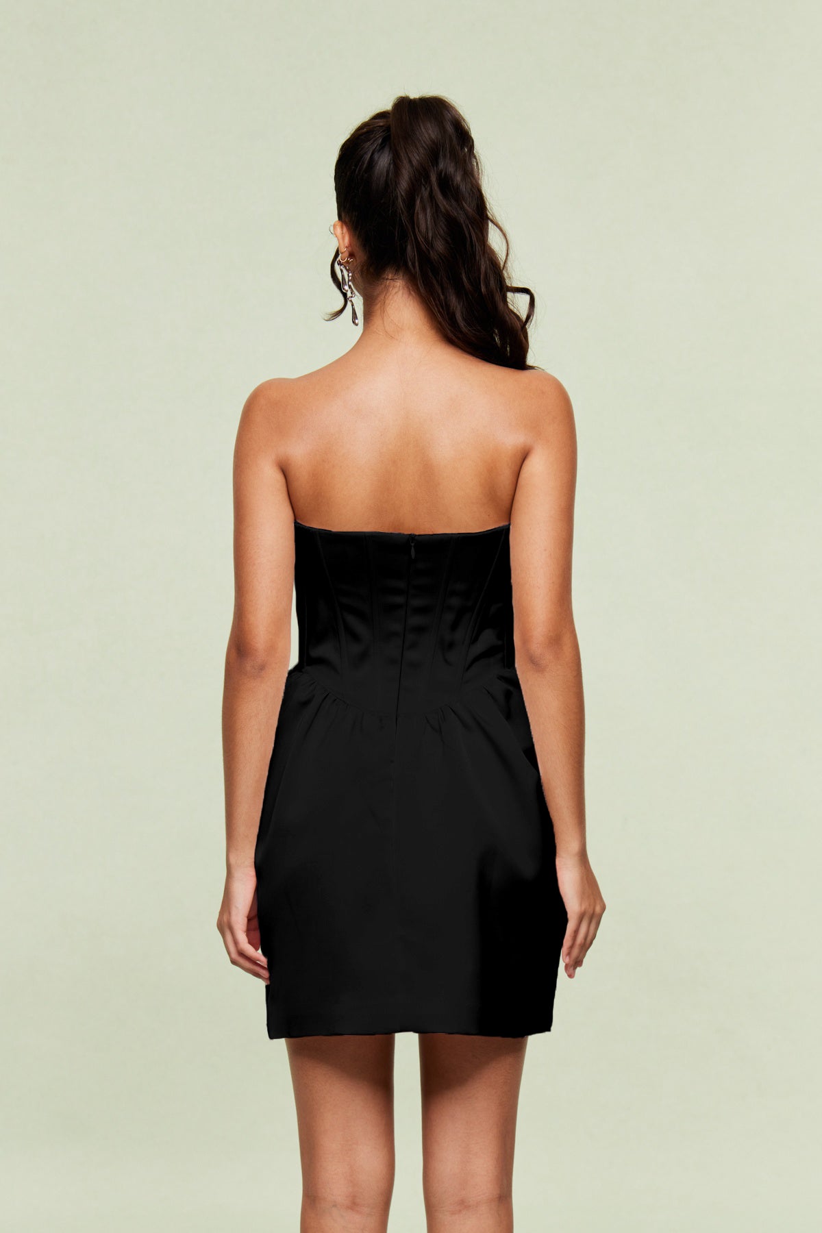 Blair Strapless Bow Corset Mini Dress in Black