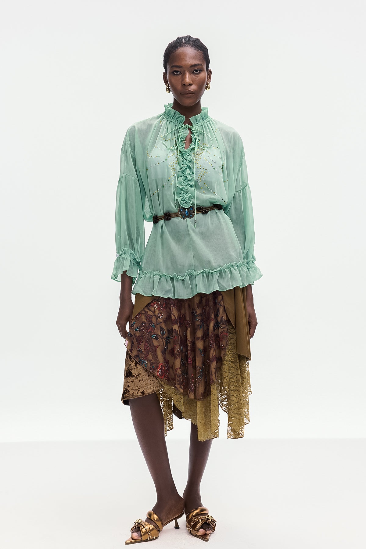 Bolortuyaa Lace Patchwork Midi Skirt