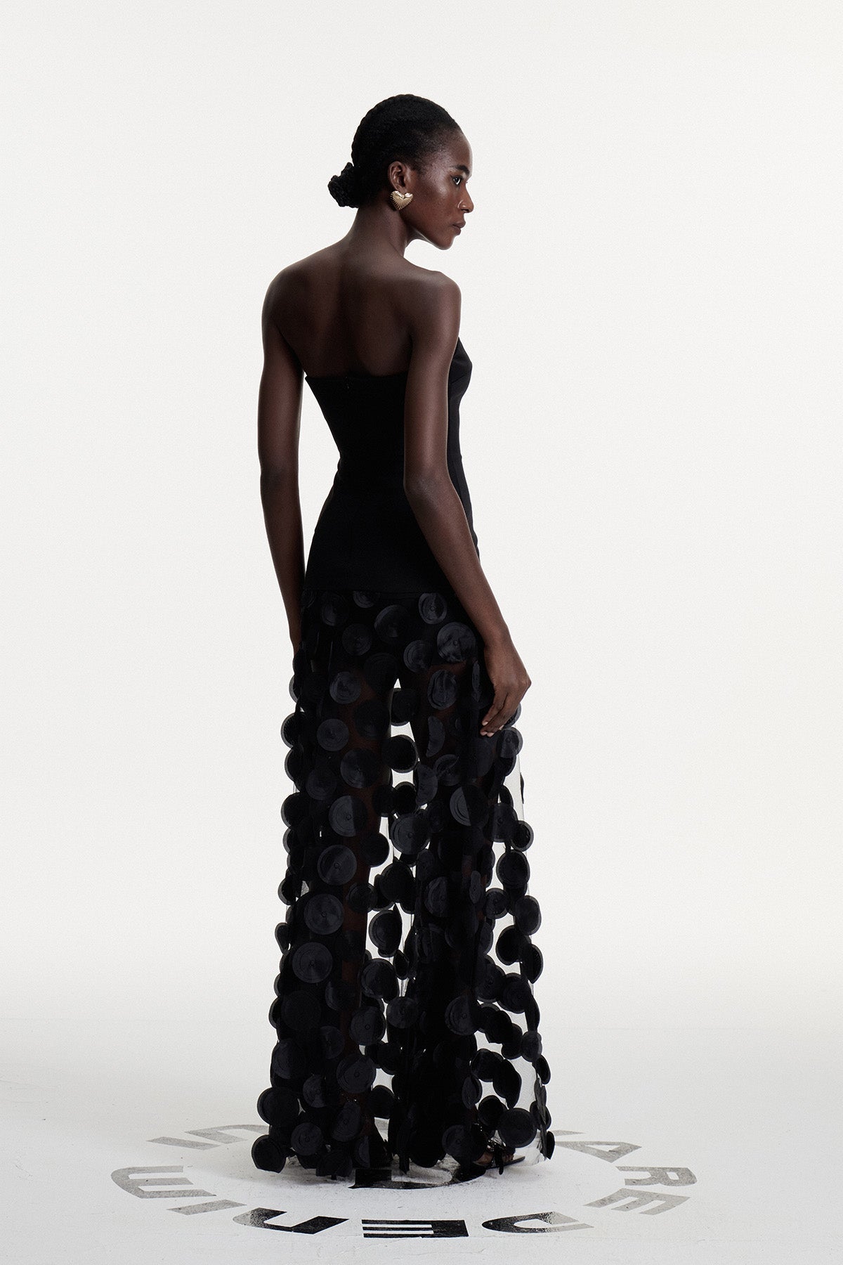 Boryana Dot Strapless Maxi Dress in Black