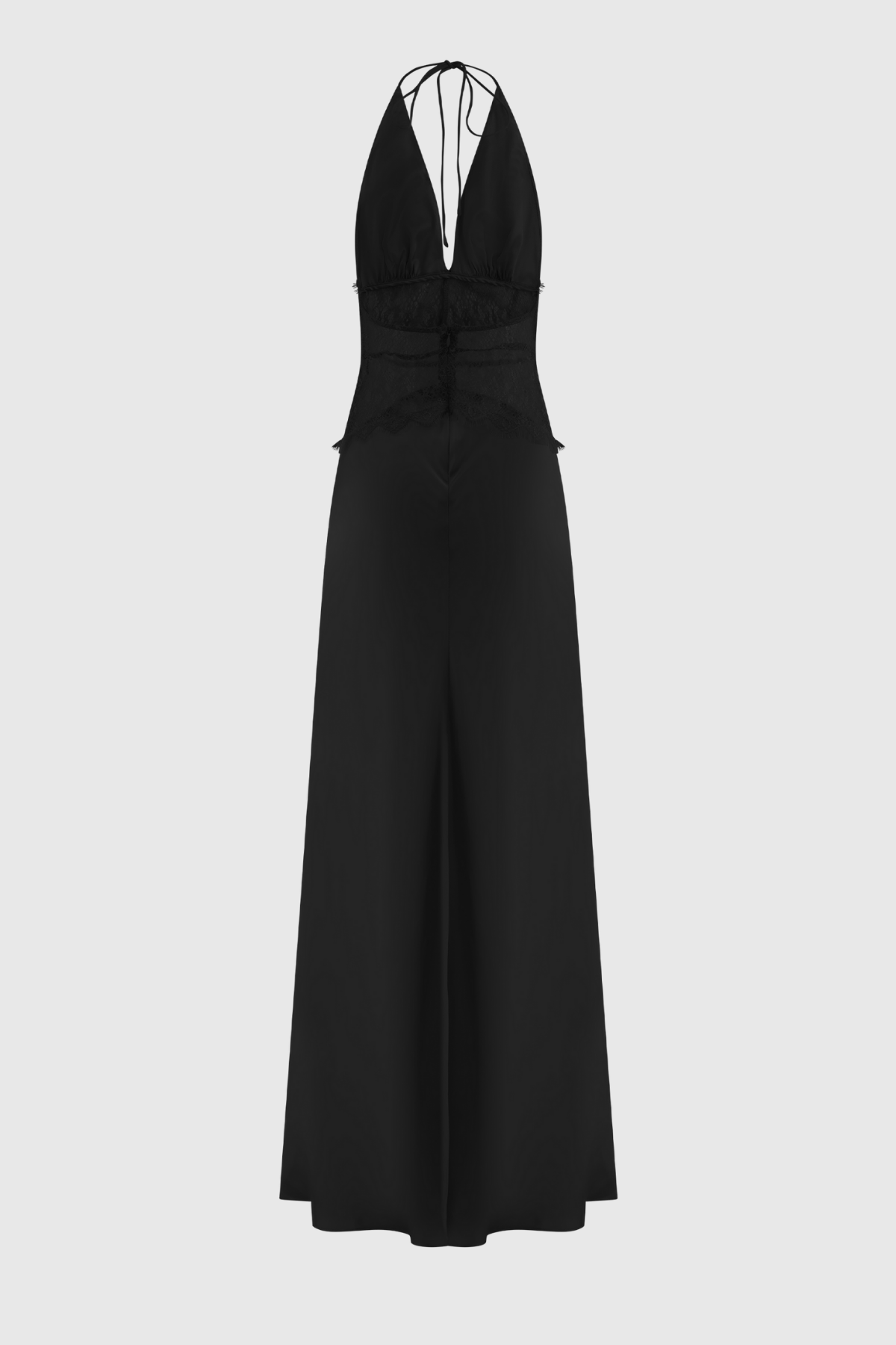 Bowie Lace Plunge Backless Maxi Dress in Black