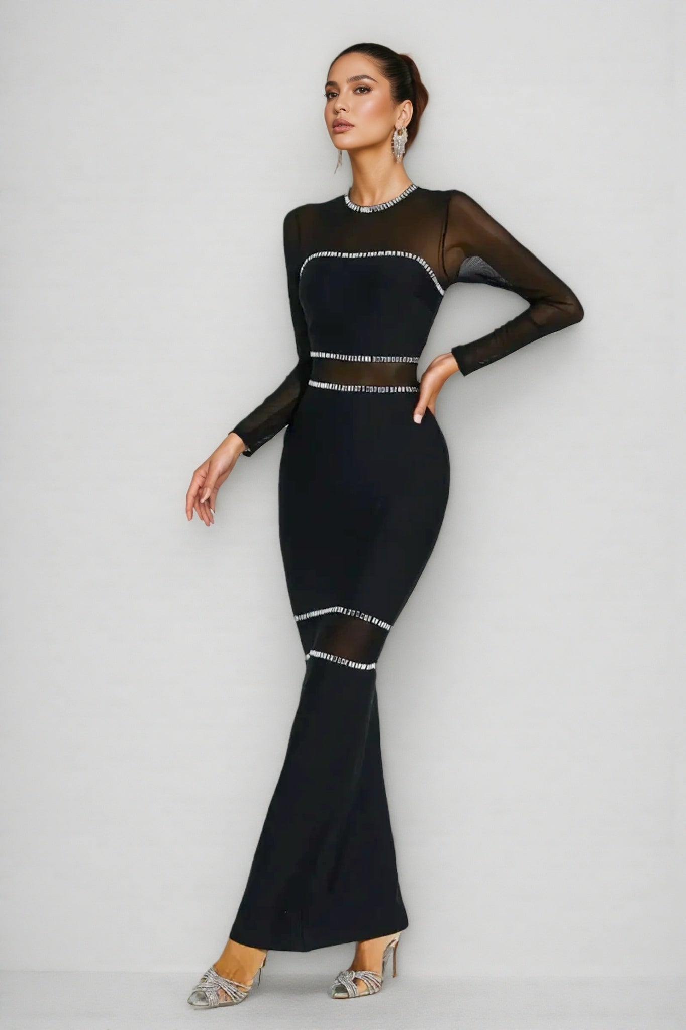 Gema Black Mesh Bandage Maxi Dress