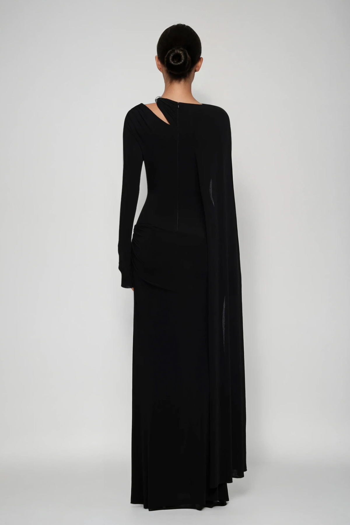 Brandt Cutout Shawl Maxi Dress in Black