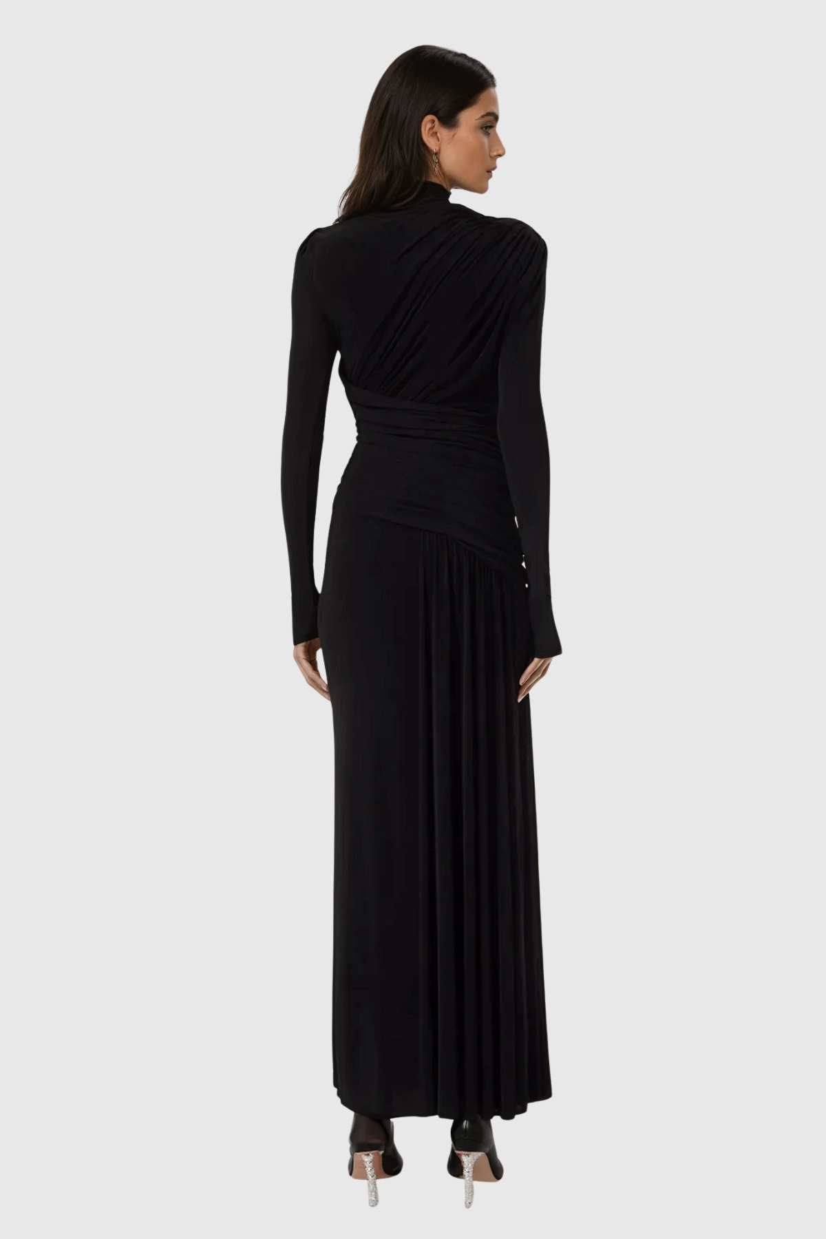 Cabdirashiid Ruch Asymmetric Maxi Dress in Black
